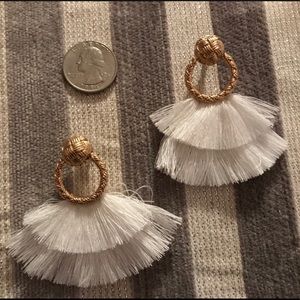 Gold/White Loop Fringe Earrings